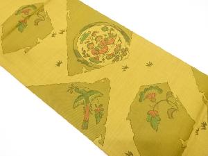 未使用品　創作工芸小島　鴛鴦に草花模様織り出し袋帯(未仕立て)